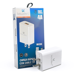 Cargador y cable Kouders KOD-0420 | Carga Rápida 4A | Cable Micro USB 1m