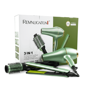 Set 3 en 1 Remnlignton RE-2523 | Secador profesional, Plancha y Cepillo modelador con tecnología Avocado 3D