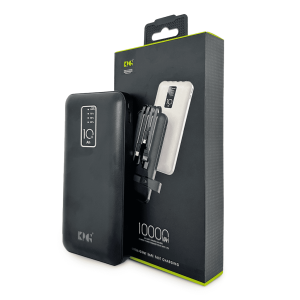 Power Bank KPG KP-17 10.000mAh – Cargador Portátil con 4 Cables Integrados y Carga Rápida