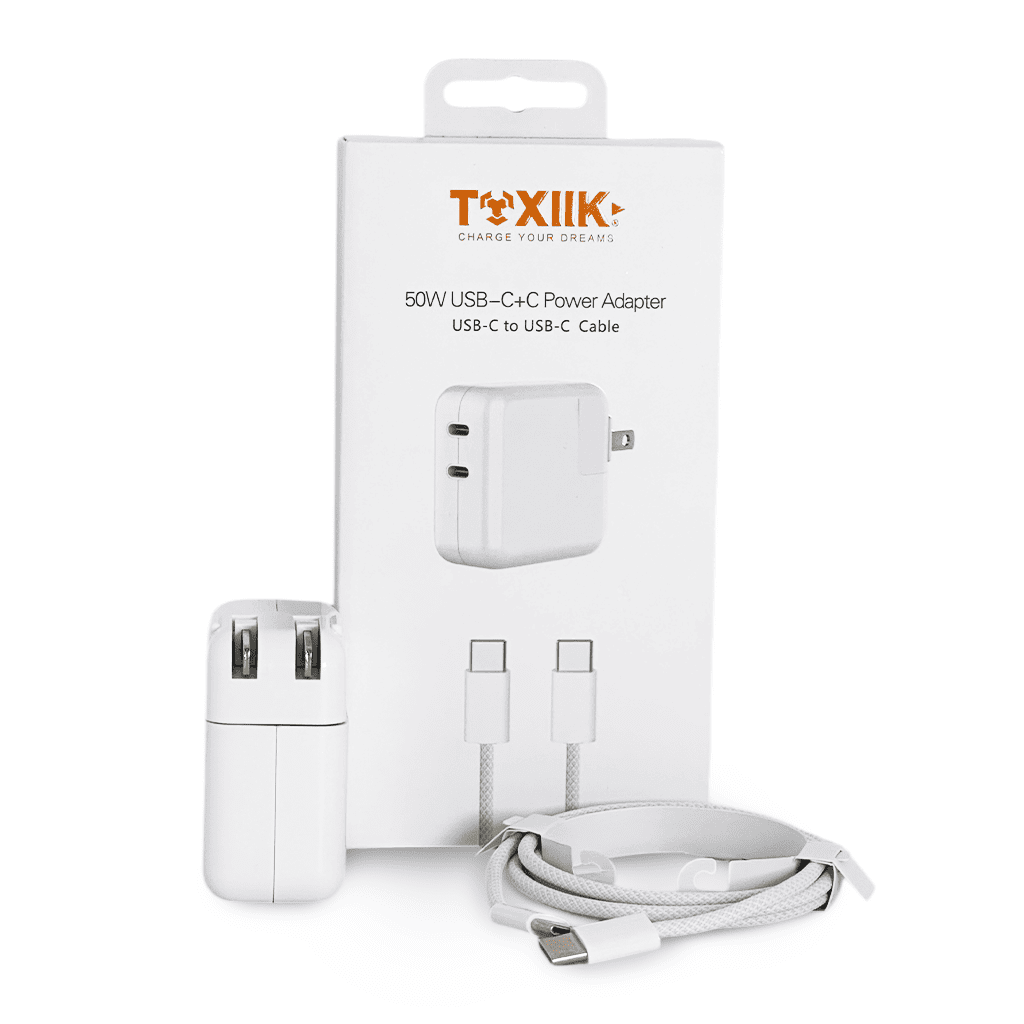 Cargador Toxiik TOK-513 Doble Puerto USB-C 50W + Cable Tipo-C a Tipo-C