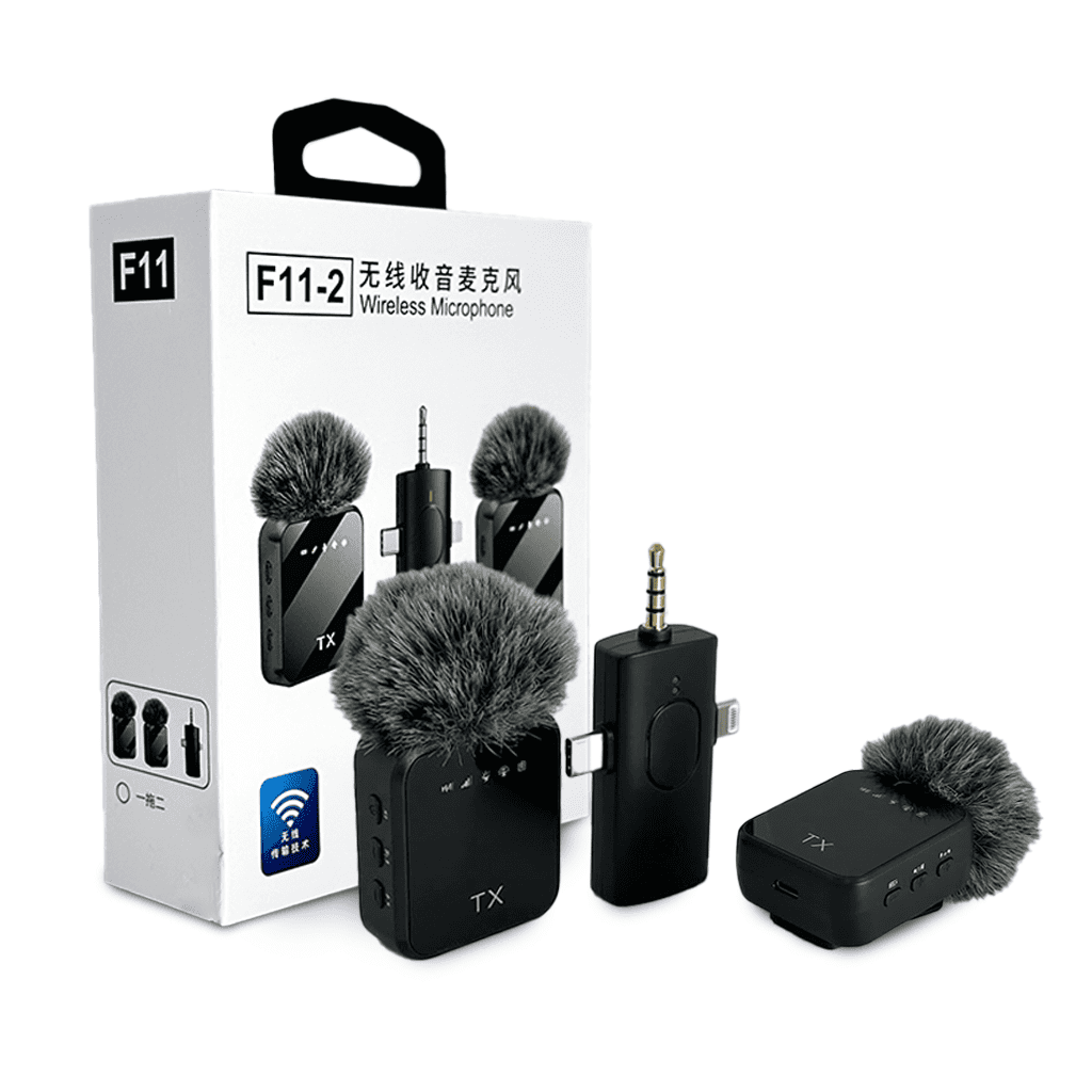 Sistema de Micrófonos Inalámbricos F11-2 (3-en-1: Tipo-C, Lightning, Jack 3.5)