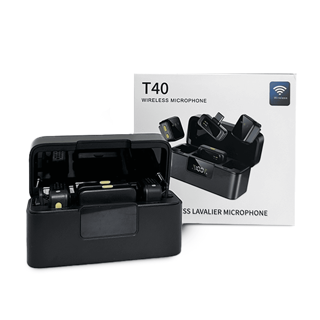 Micrófono Inalámbrico Lavalier T40 con Estuche de Carga (Dual)