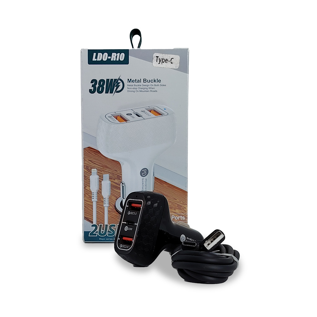 Cargador para Carro de Doble Puerto LDO-R10 | 38W Fast Charge | USB-A + USB-C