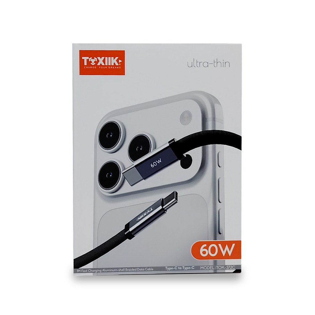 Cable Ultra-Thin Toxiik TOK-372C | USB-C a USB-C 60W | Carga Rápida y Sincronización