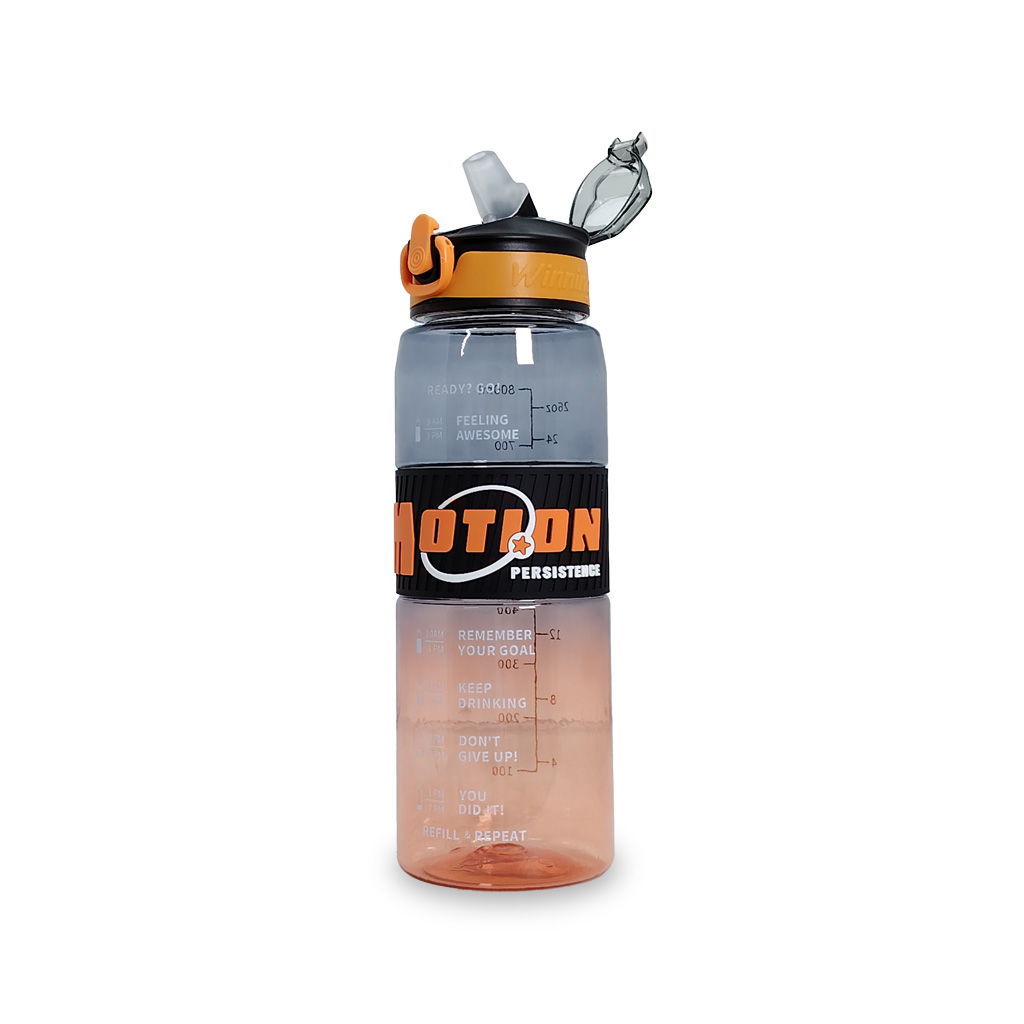 Termo Motivacional "Persistence" | 800 ml | Escala Horaria y Tapa de Seguridad | Acabado Negro/Naranja