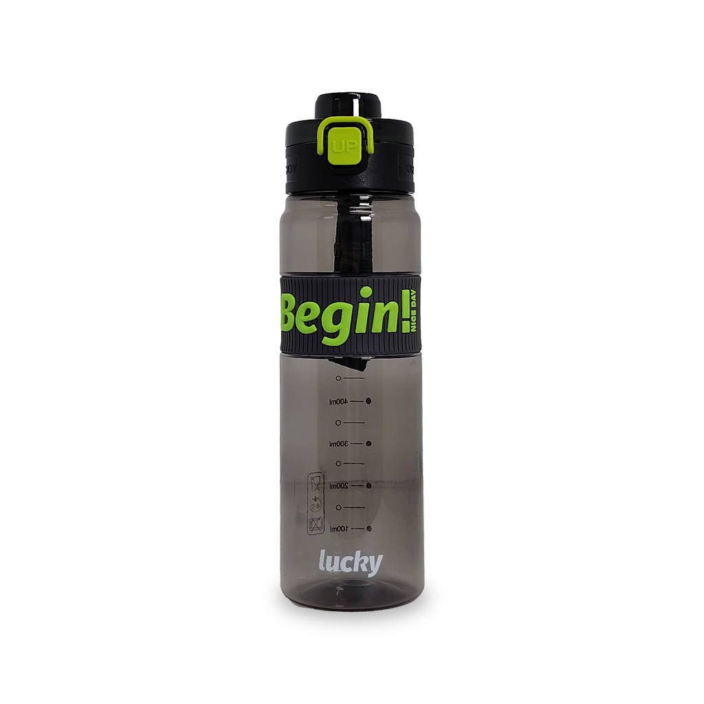 Termo Deportivo "Begin! Nice Day" | 900 ml | Banda de Agarre Antideslizante y Tapa de Seguridad | Acabado Negro Humo