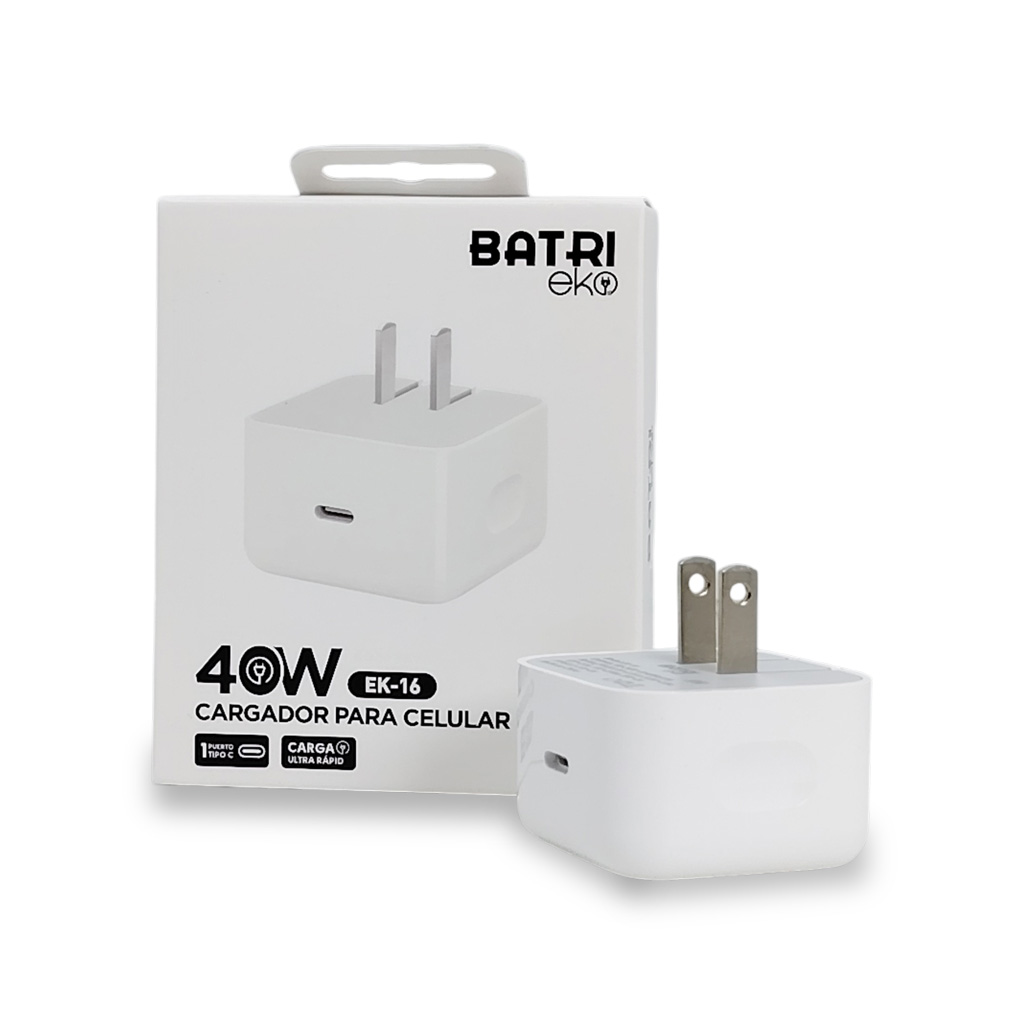 Cargador de Pared Batri Eko Serie Ultra Fast Modelo EK-16 40W con Puerto USB-C - Diseño Compacto de Alta Potencia