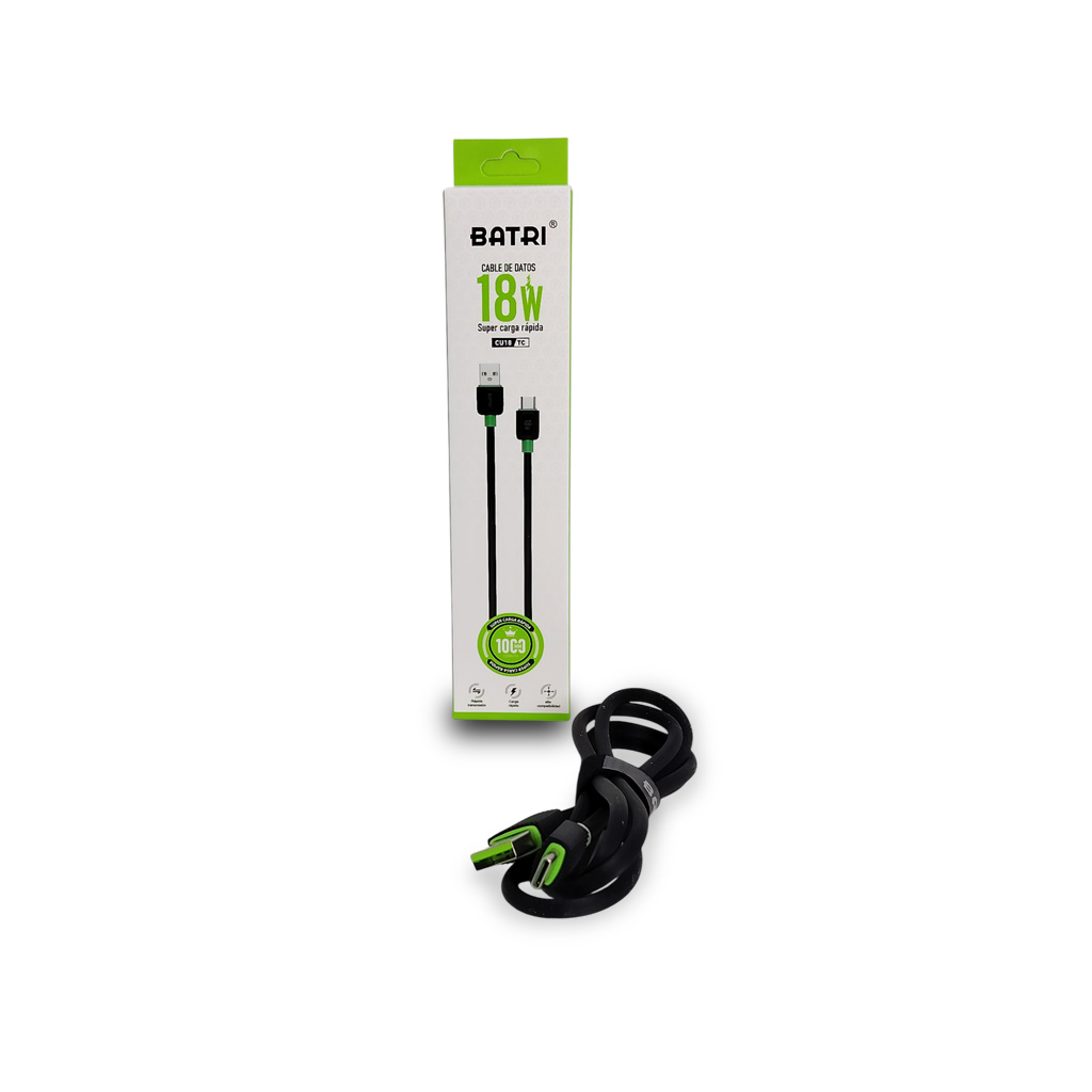 Cable de Datos Batri Serie Super Carga Rápida Modelo CU18 USB-A a Tipo C - Potencia 18W