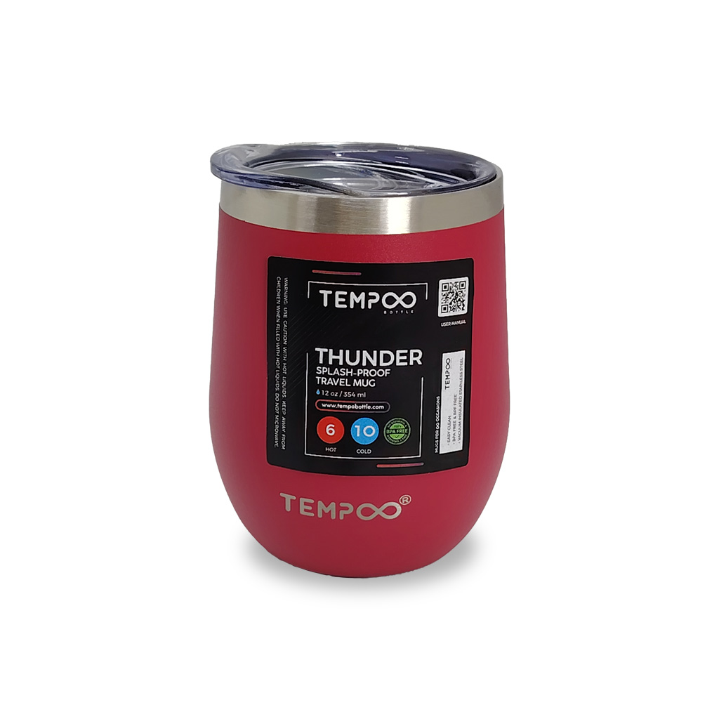 Termo Tempo Thunder Splash Unicolor | 12oz (354ml) | Botella de Acero Inoxidable para Niños y Adultos | Tapa con Pitillo y Asa de Transporte