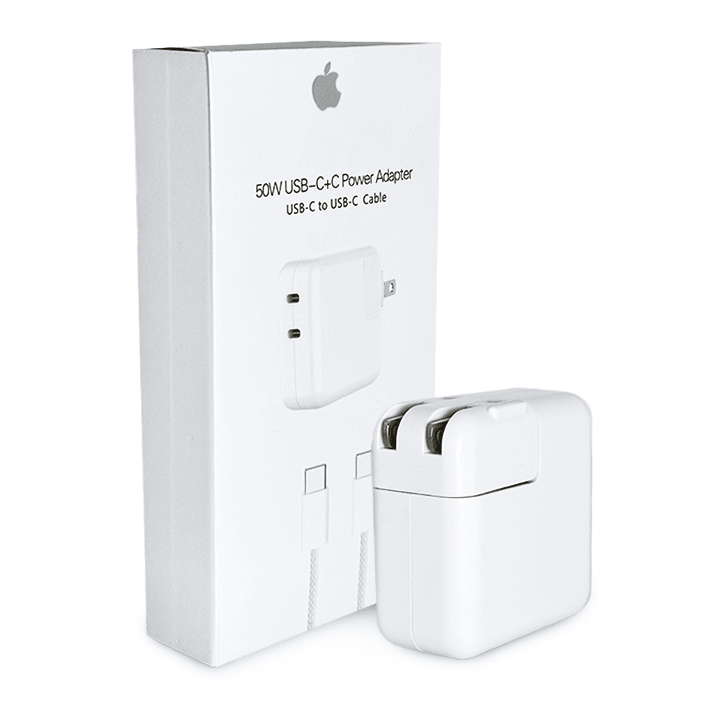 Adaptador de Corriente Apple 50W Doble Puerto USB-C - Incluye Cable USB-C a USB-C de Alta Velocidad