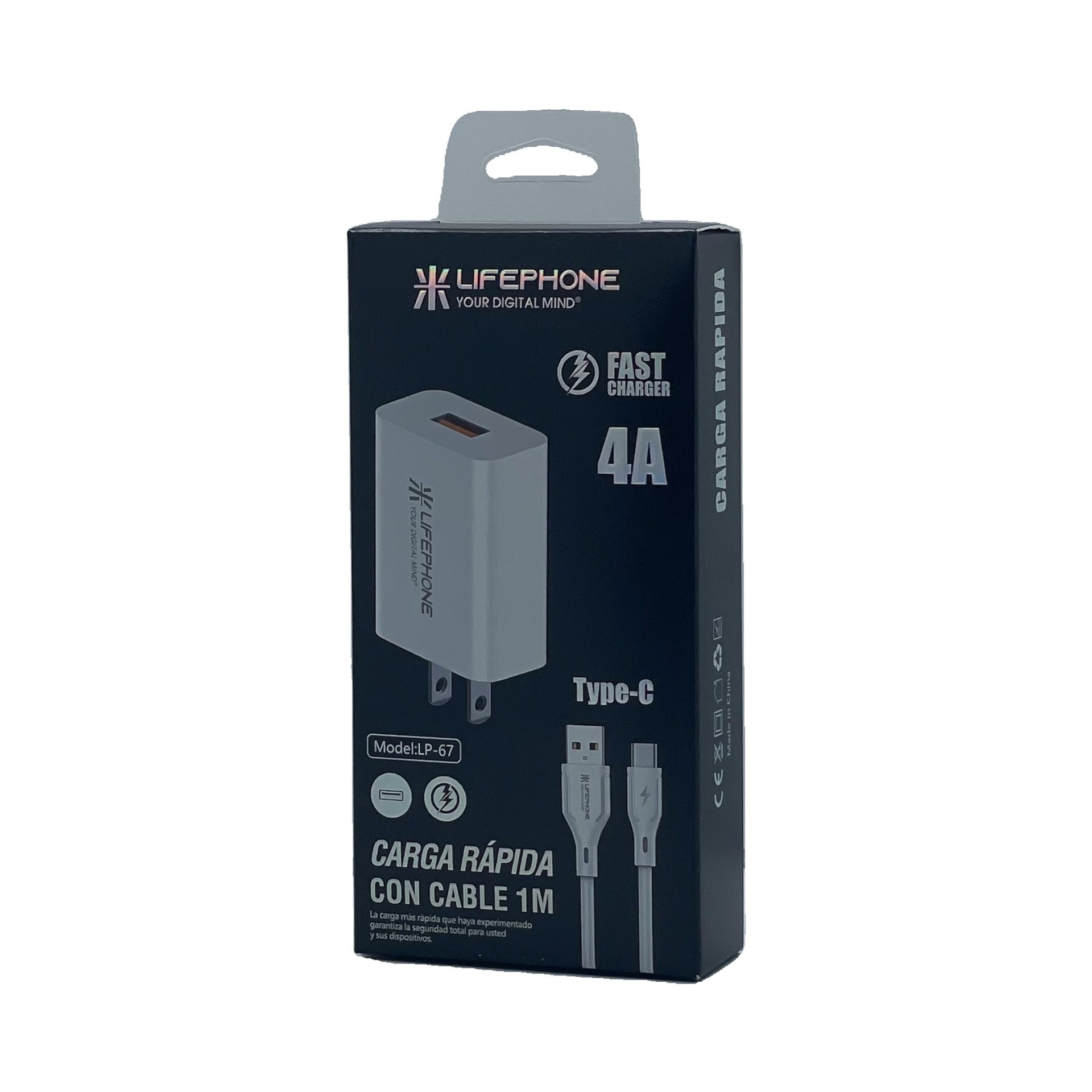 Cargador de Pared Lifephone LP-67 | Carga Rápida 4A | Cable USB a USB-C de 1M
