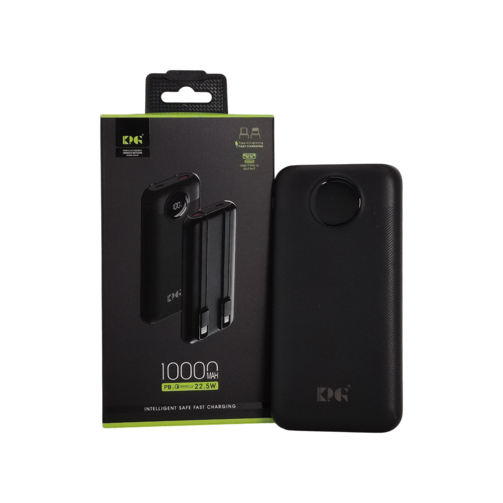 Power Bank KPG 10000mAh Slim Edition | Modelo KP-18 | Cables de Carga (V8, Tipo-C, Lightning)