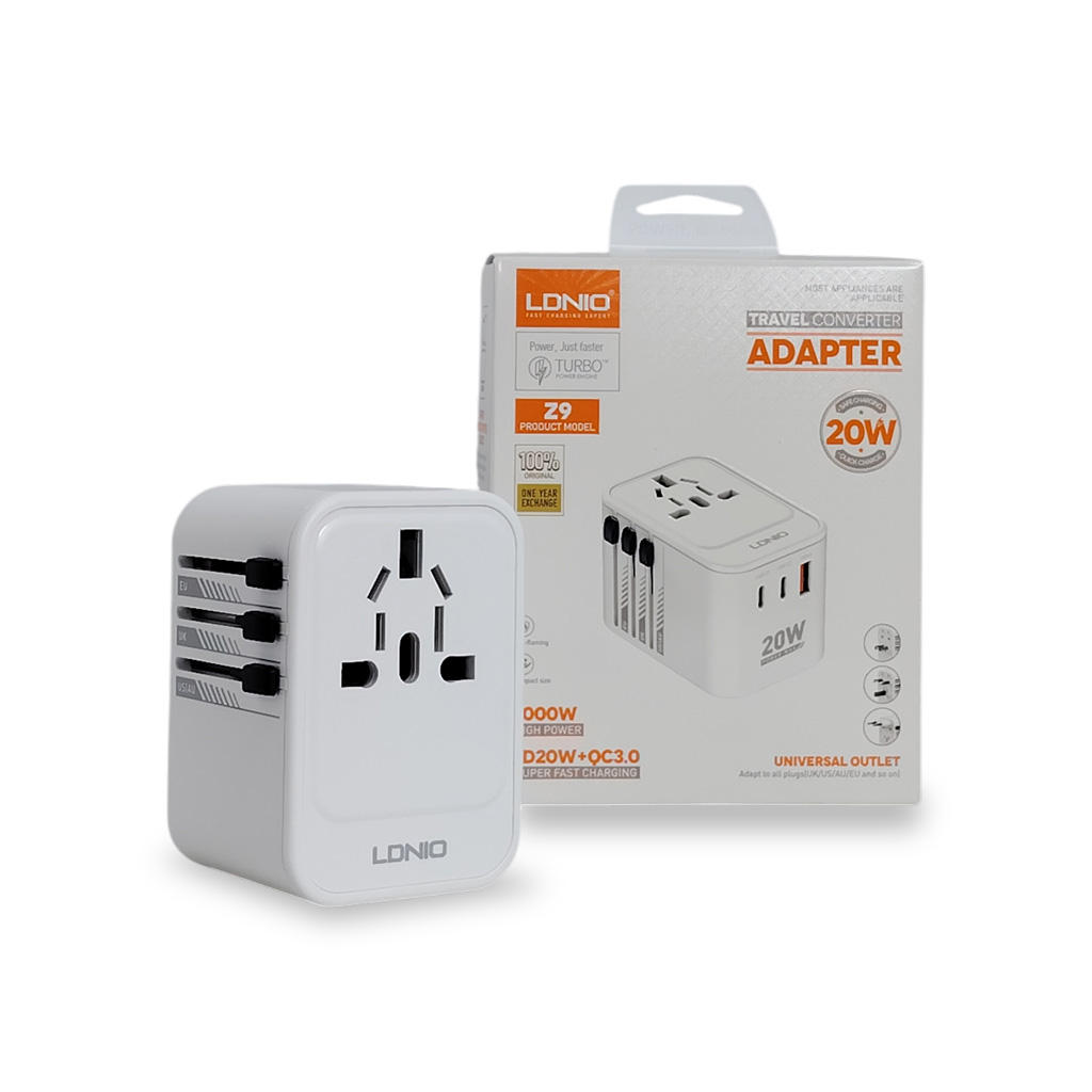Adaptador de Viaje Universal LDNIO Z9 | Potencia de 20W PD + QC 3.0