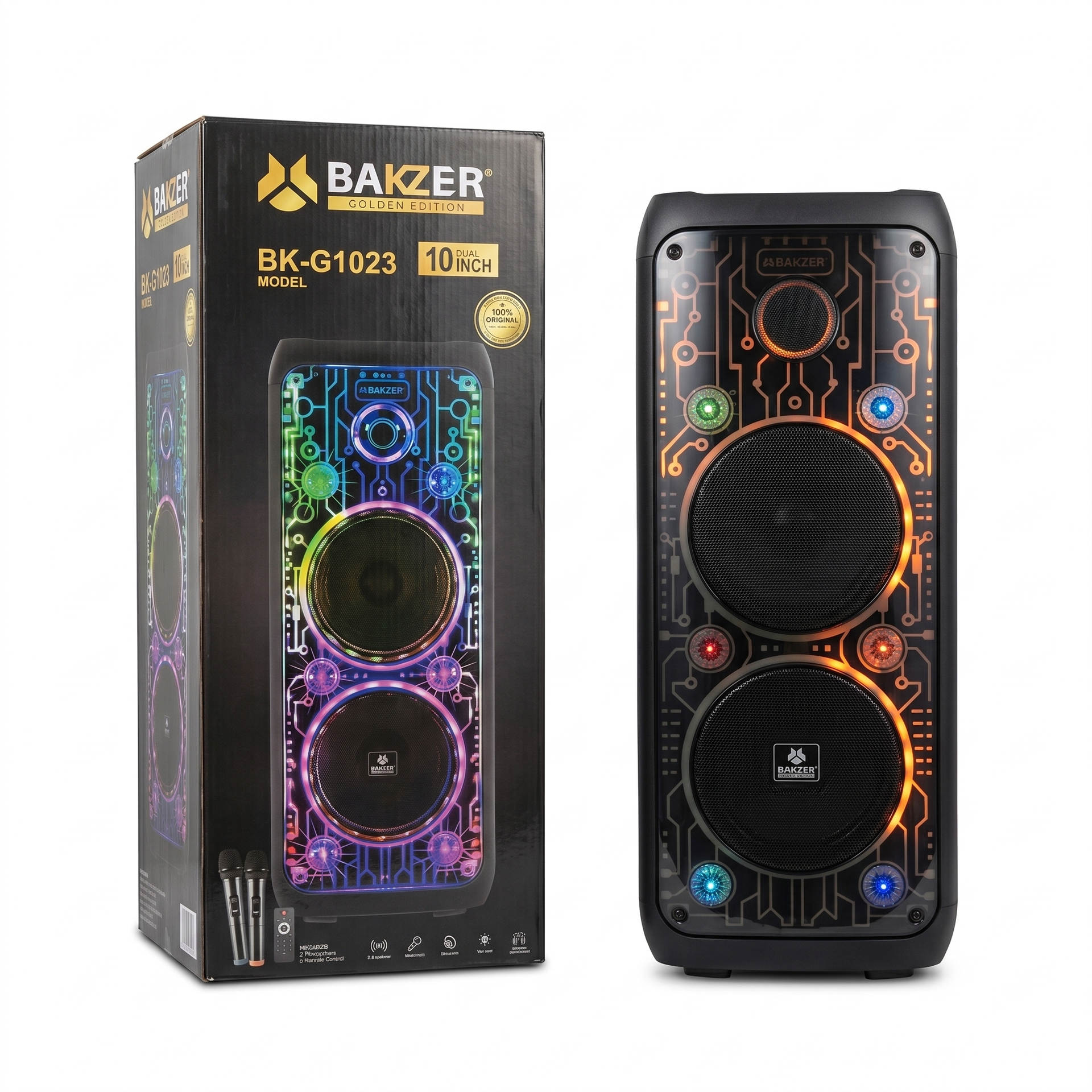 Corneta Inalámbrica Bakzer | Bluetooth de Doble Bajo de 10 Pulgadas con Luces LED - Imagen 3