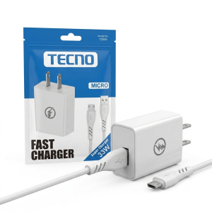Cargador de Carga Rápida Tecno (T2609) 33W | Cable USB-A a Micro USB (V8)