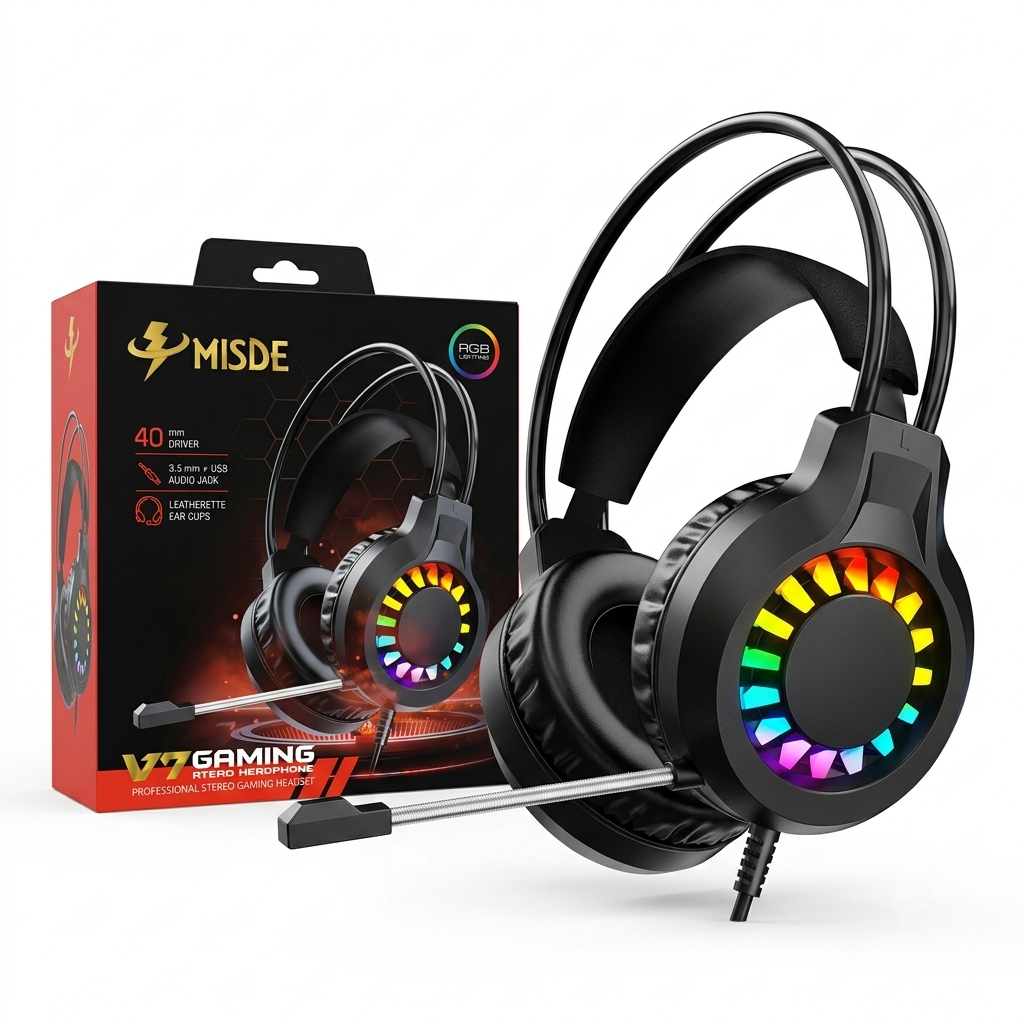 Audífonos Gaming MISDE V7 | Iluminación LED RGB, Micrófono Flexible, Diadema - Imagen 2